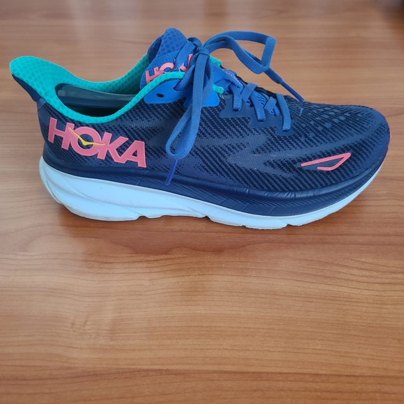 Hoka One One Clifton 9 Blue Lace Up Running Shoe Sneakers Women's Size 8.5B - Picture 1 of 10